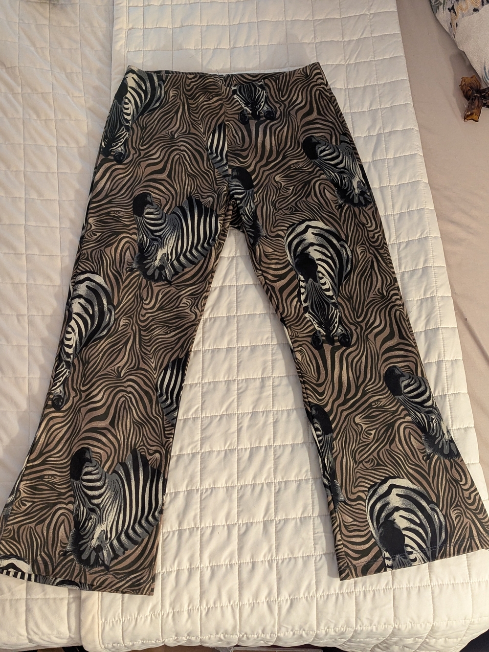 Zebra-Print Flared Chinos - Black and Brown